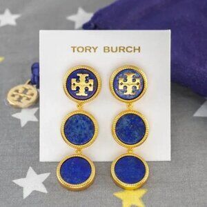 Tory Burch Triple Button Drop Statement Earrings - Semiprecious Blue Lapis
